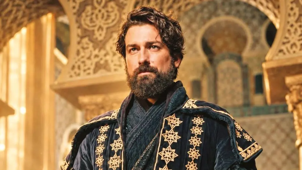 Alp Navruz, Sultan Melikşah kostümüyle saray dekorunda; dizinin ilk tanıtım karesi